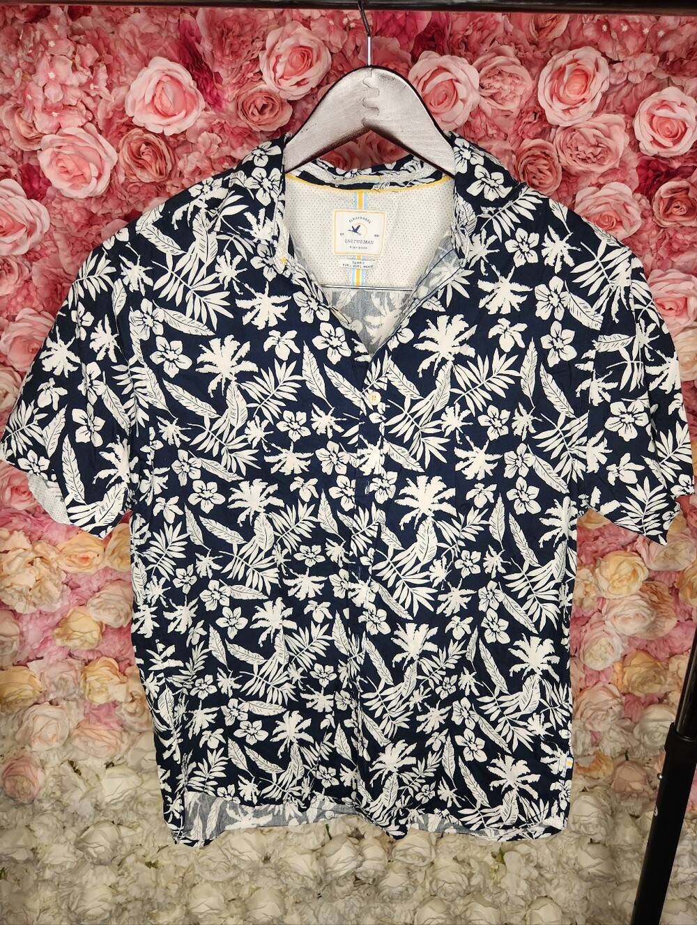 Navy and White Tropical Button-Down Shirt (Ricky Singh)